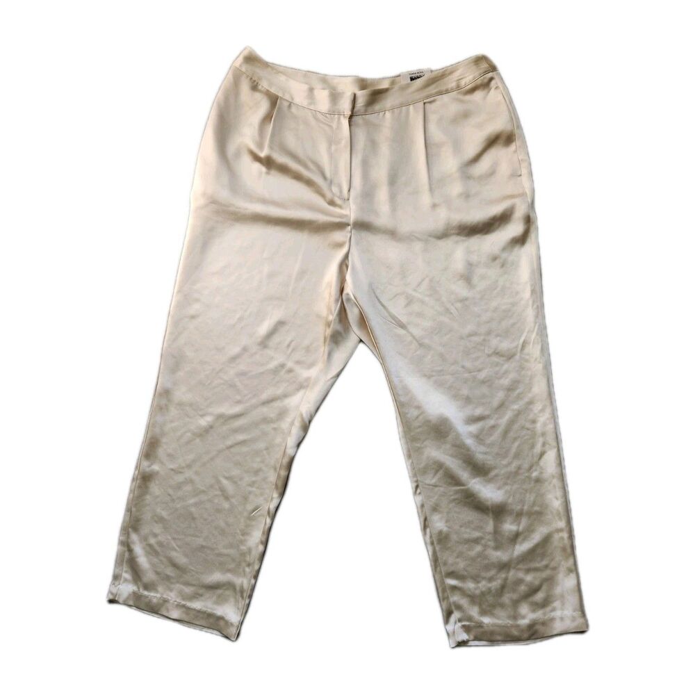 NWT Alfani Women’s Straight Comfort Waist Ankle Satin Pants Cream Dress Sz 12